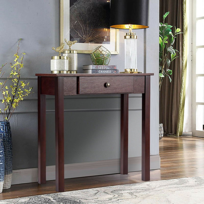 Small Space Console Table with Drawer for Living Room Bathroom Hallway-Dark Brown