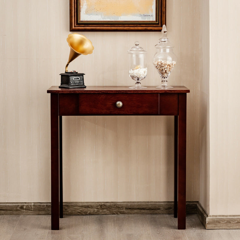 Small Space Console Table with Drawer for Living Room Bathroom Hallway-Dark Brown