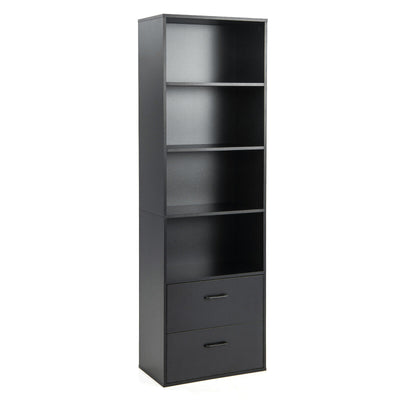 6-Tier Tall Freestanding Bookshelf with 4 Open Shelves and 2 Drawers-Black