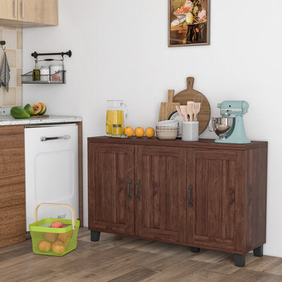 3-Door Buffet Sideboard with Adjustable Shelves and Anti-Tipping Kits-Brown