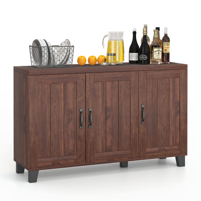 3-Door Buffet Sideboard with Adjustable Shelves and Anti-Tipping Kits-Brown