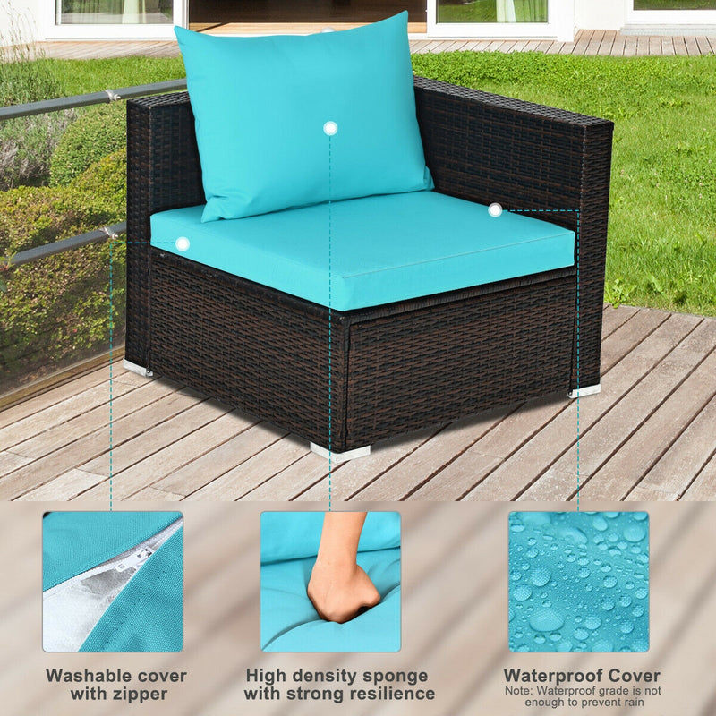 5 Pieces Patio Rattan Furniture Set with Coffee Table-Turquoise