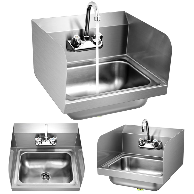 Stainless Steel Sink Wall Mount Hand Washing Sink with Faucet and Side Splash