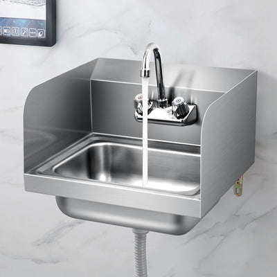 Stainless Steel Sink Wall Mount Hand Washing Sink with Faucet and Side Splash