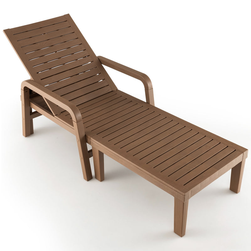 Patio PP Chaise Lounge Chair with 4-Position Adjustable Backrest-Natural