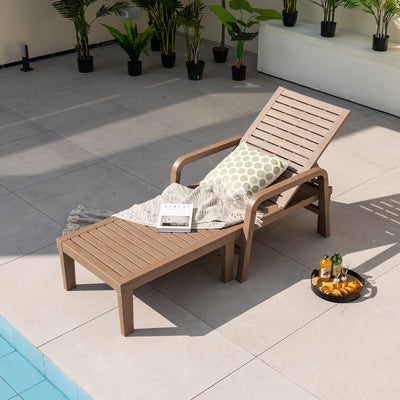 Patio PP Chaise Lounge Chair with 4-Position Adjustable Backrest-Natural