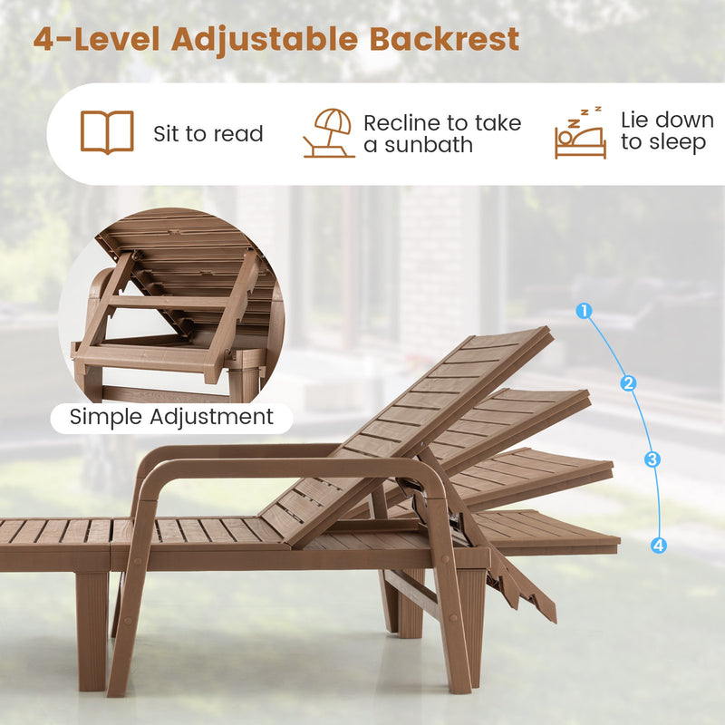 Patio PP Chaise Lounge Chair with 4-Position Adjustable Backrest-Natural