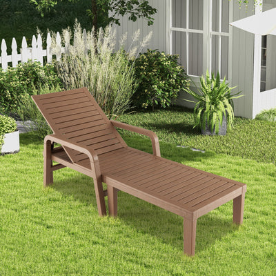 Patio PP Chaise Lounge Chair with 4-Position Adjustable Backrest-Natural