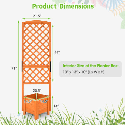 71 Inch Raised Garden Bed with Trellis and Planter Box-Orange