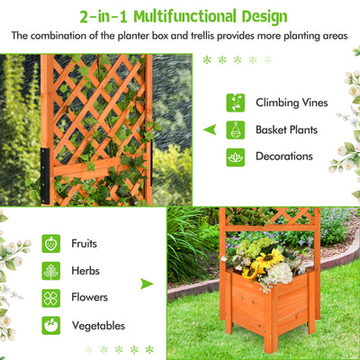 71 Inch Raised Garden Bed with Trellis and Planter Box-Orange