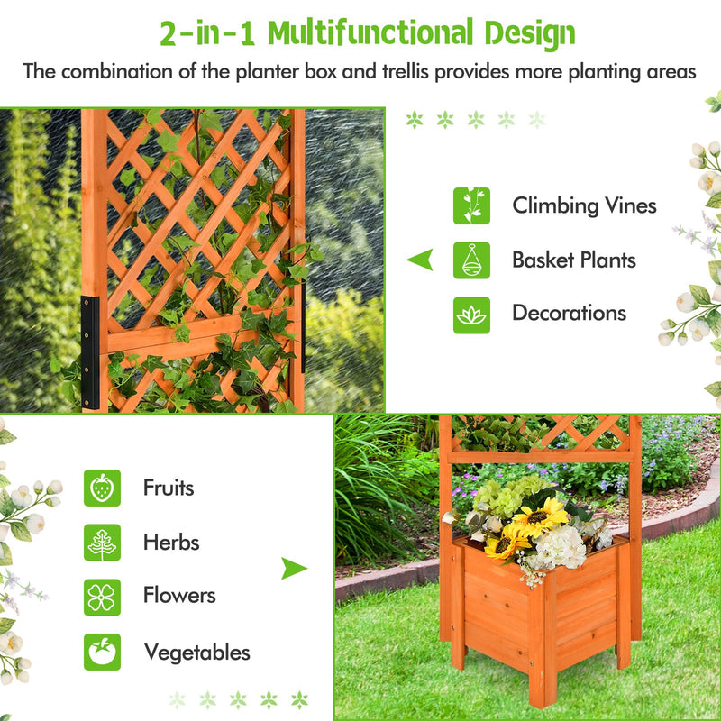 71 Inch Raised Garden Bed with Trellis and Planter Box-Orange