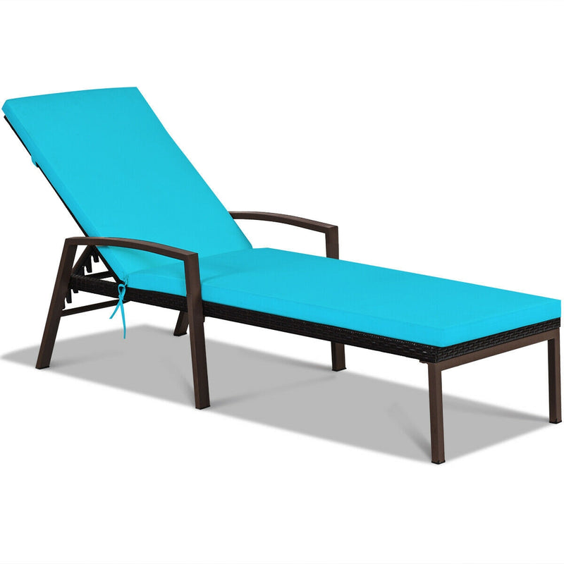 2 Pieces Patio Rattan Adjustable Back Lounge Chair with Armrest and Removable Cushions-Turquoise