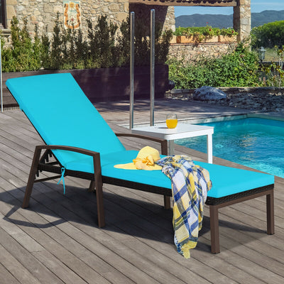 2 Pieces Patio Rattan Adjustable Back Lounge Chair with Armrest and Removable Cushions-Turquoise