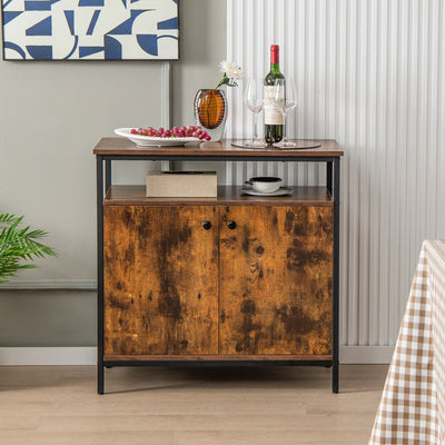 2-Door Buffet Cabinet with Shelves and Cable Management Holes-Rustic Brown