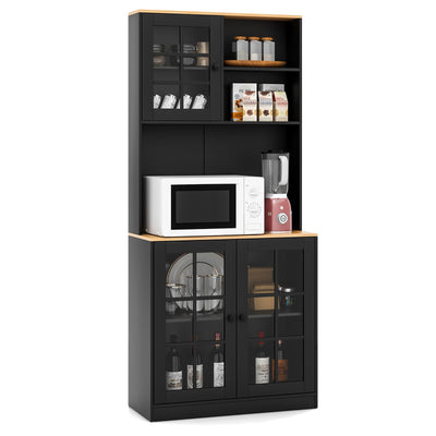 72 Inch Freestanding Pantry Cabinet with Hutch and Adjustable Shelf-Black