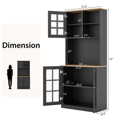 72 Inch Freestanding Pantry Cabinet with Hutch and Adjustable Shelf-Black