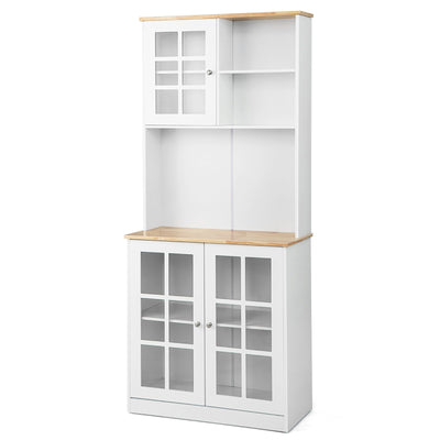 72 Inch Freestanding Pantry Cabinet with Hutch and Adjustable Shelf-White