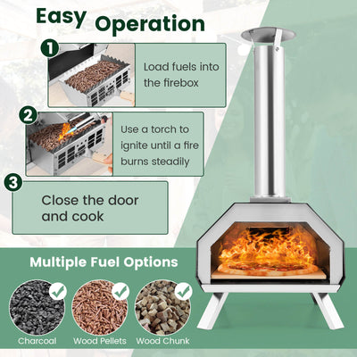 Outdoor Pizza Oven with Pizza Stone and Foldable Legs for Camping-Black