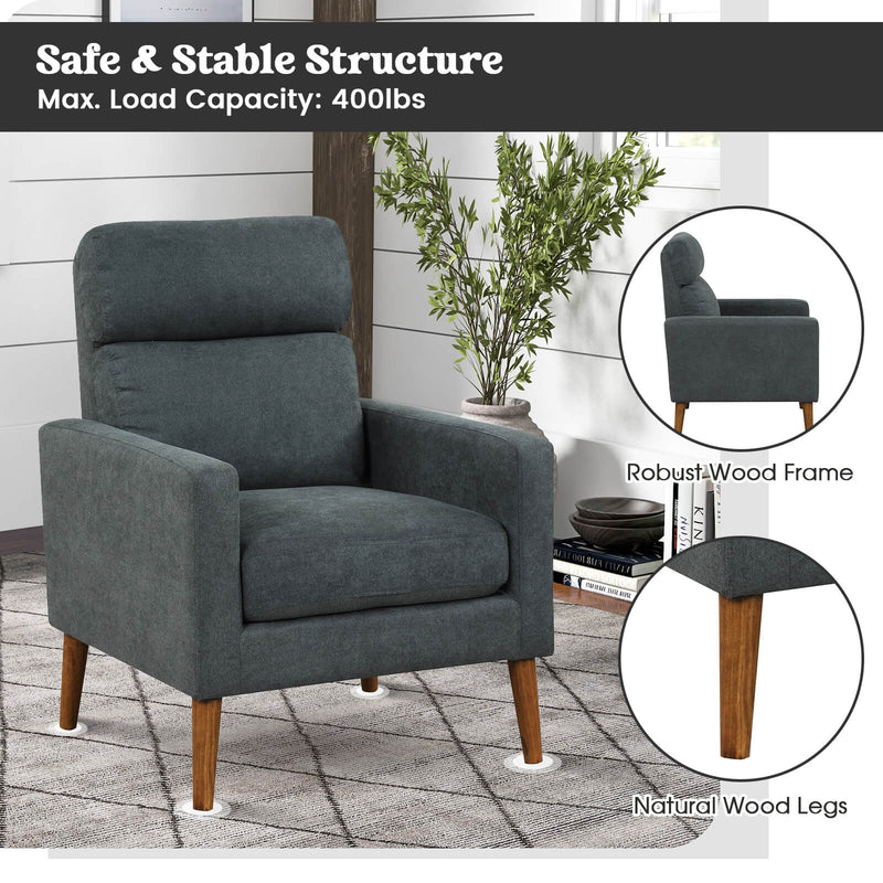 Lint Fabric Modern Accent Chair with Solid Wood Legs-Gray