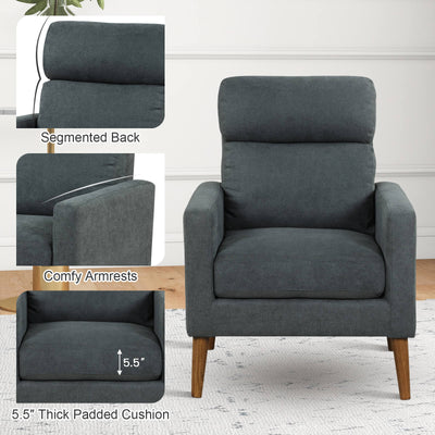 Lint Fabric Modern Accent Chair with Solid Wood Legs-Gray