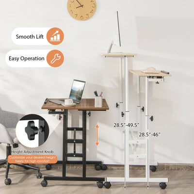 Mobile Standing up Desk Adjustable Computer Desk Tilting Workstation-Natural