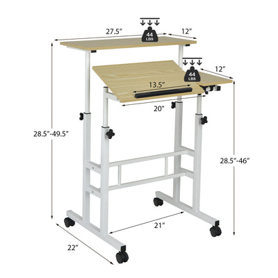 Mobile Standing up Desk Adjustable Computer Desk Tilting Workstation-Natural