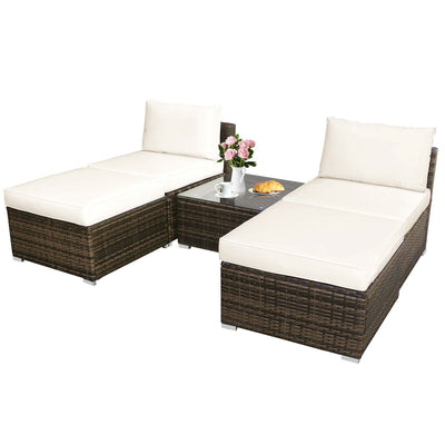 5 Pieces Patio Rattan Furniture Set with Cushioned Armless Sofa-White