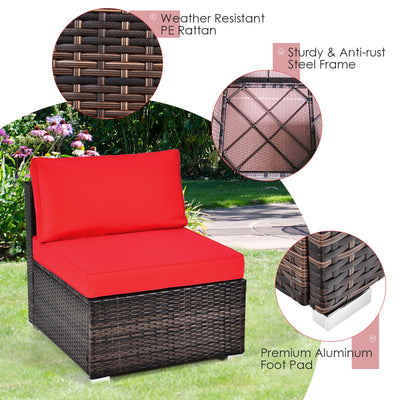 6 Pieces Patio Rattan Furniture Set with Cushions and Glass Coffee Table-Red