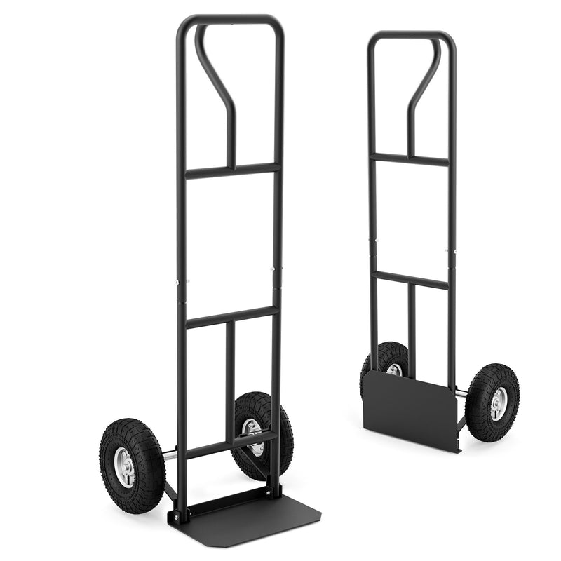 P-Handle Hand Truck with Foldable Load Plate for Warehouse Garage-Black