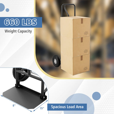 P-Handle Hand Truck with Foldable Load Plate for Warehouse Garage-Black