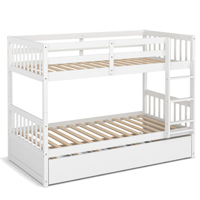 Twin Over Twin Bunk Bed with Pull-out Trundle and Ladder-White