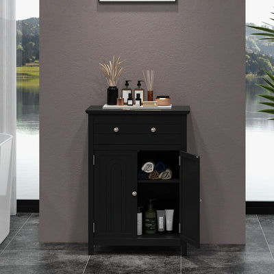 2-Door Freestanding Bathroom Cabinet with Drawer and Adjustable Shelf-Black