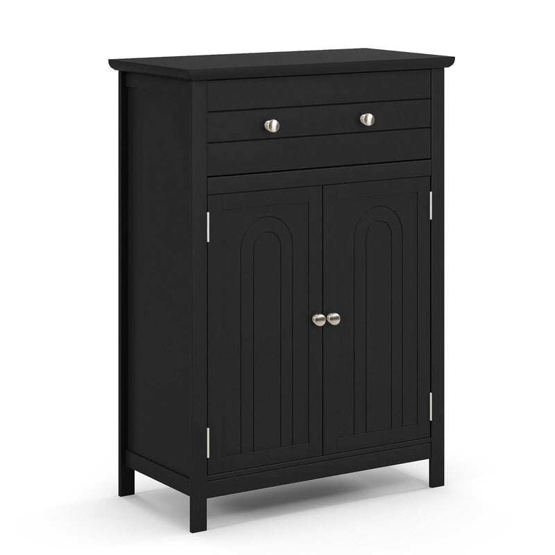 2-Door Freestanding Bathroom Cabinet with Drawer and Adjustable Shelf-Black