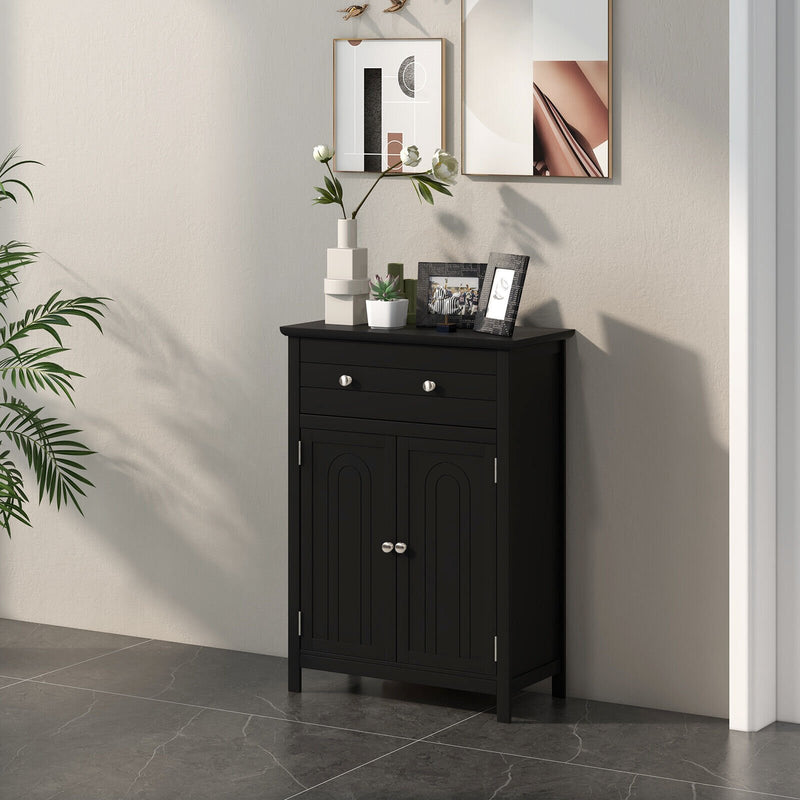 2-Door Freestanding Bathroom Cabinet with Drawer and Adjustable Shelf-Black