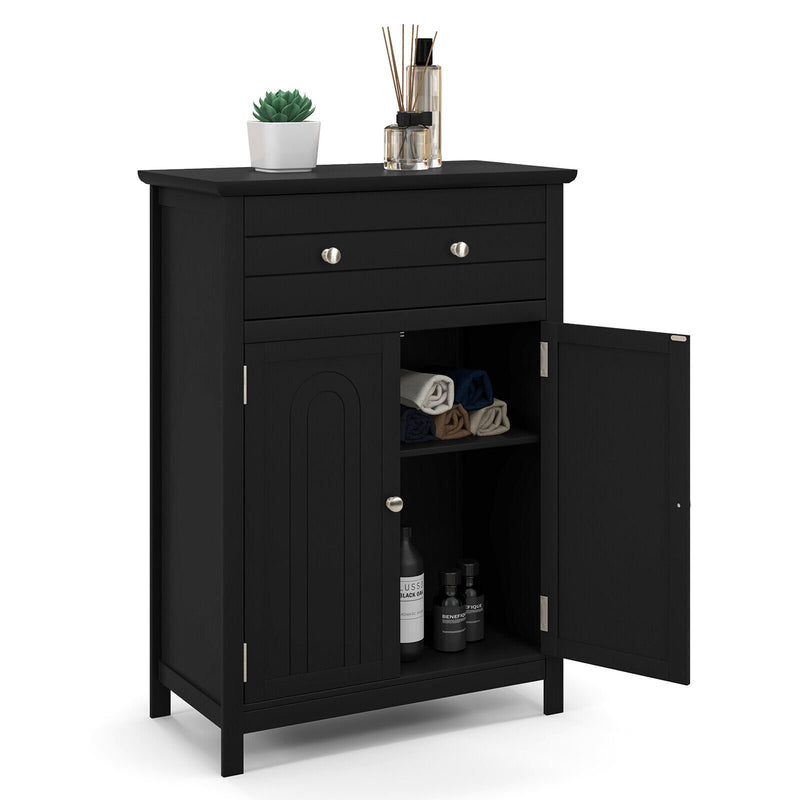 2-Door Freestanding Bathroom Cabinet with Drawer and Adjustable Shelf-Black