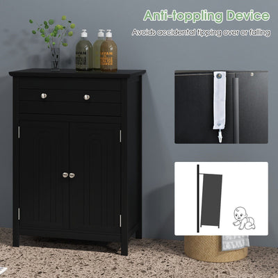 2-Door Freestanding Bathroom Cabinet with Drawer and Adjustable Shelf-Black