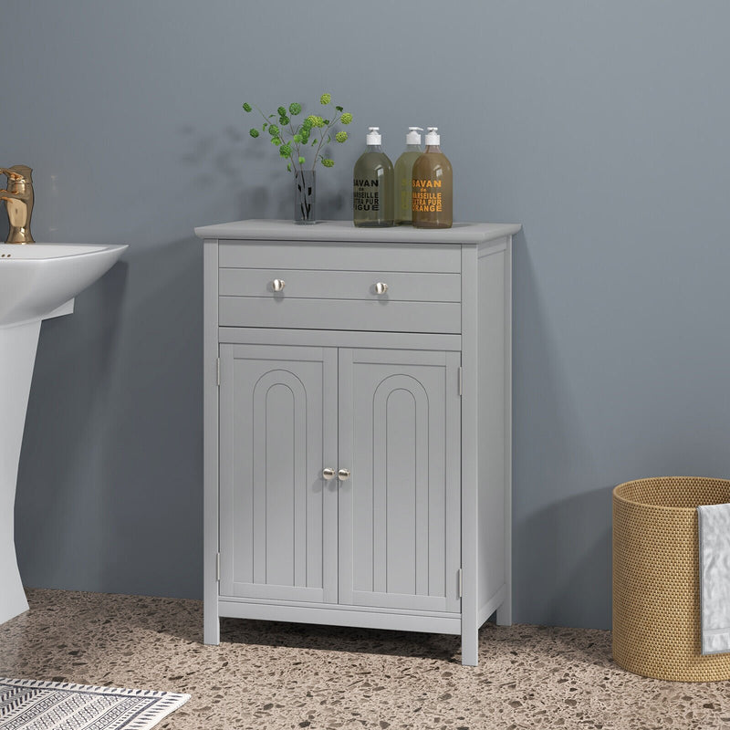 Wooden Bathroom Floor Cabinet with Drawer and Adjustable Shelf-Gray