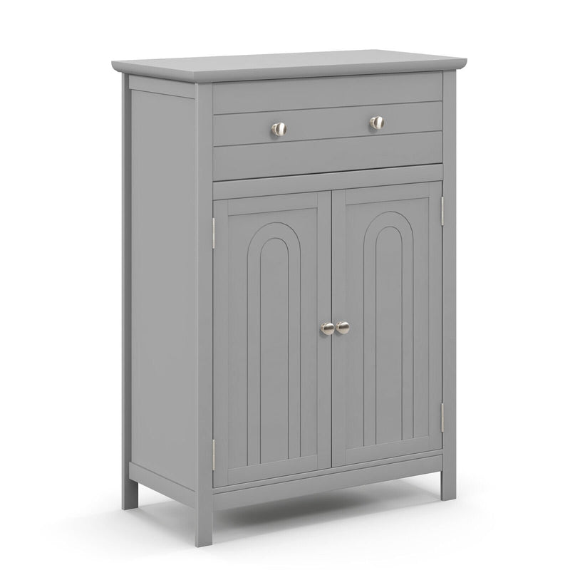 Wooden Bathroom Floor Cabinet with Drawer and Adjustable Shelf-Gray