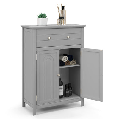 Wooden Bathroom Floor Cabinet with Drawer and Adjustable Shelf-Gray