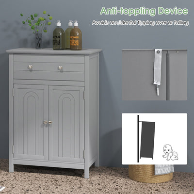 Wooden Bathroom Floor Cabinet with Drawer and Adjustable Shelf-Gray