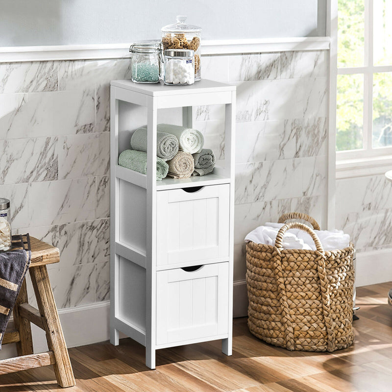 Wooden Bathroom Floor Cabinet with Removable Drawers-White