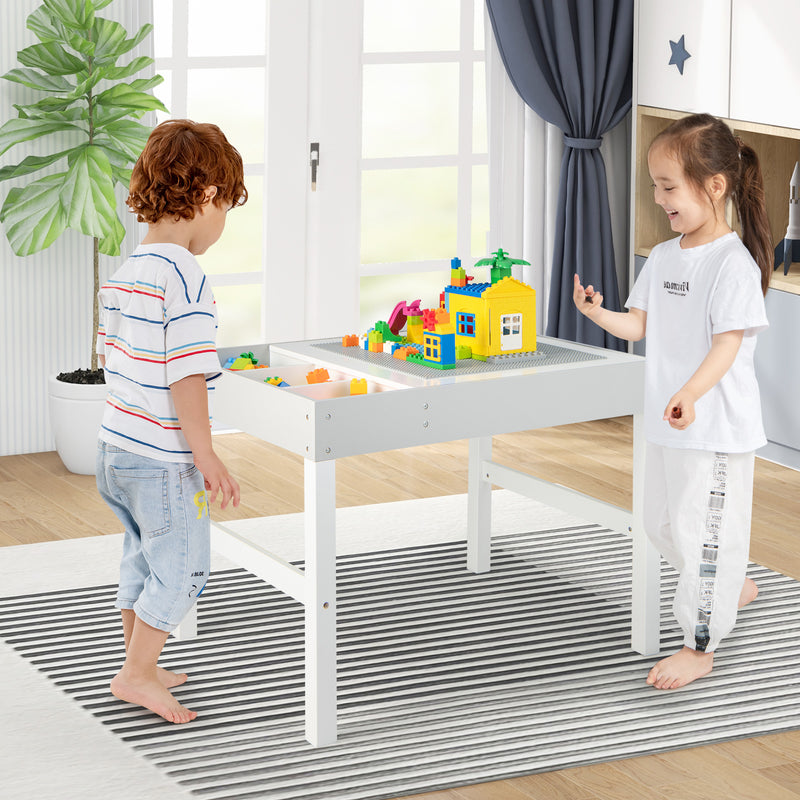 3 in 1 Wooden Kids Table with Storage and Double-Sided Tabletop-White