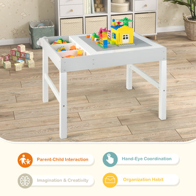 3 in 1 Wooden Kids Table with Storage and Double-Sided Tabletop-White