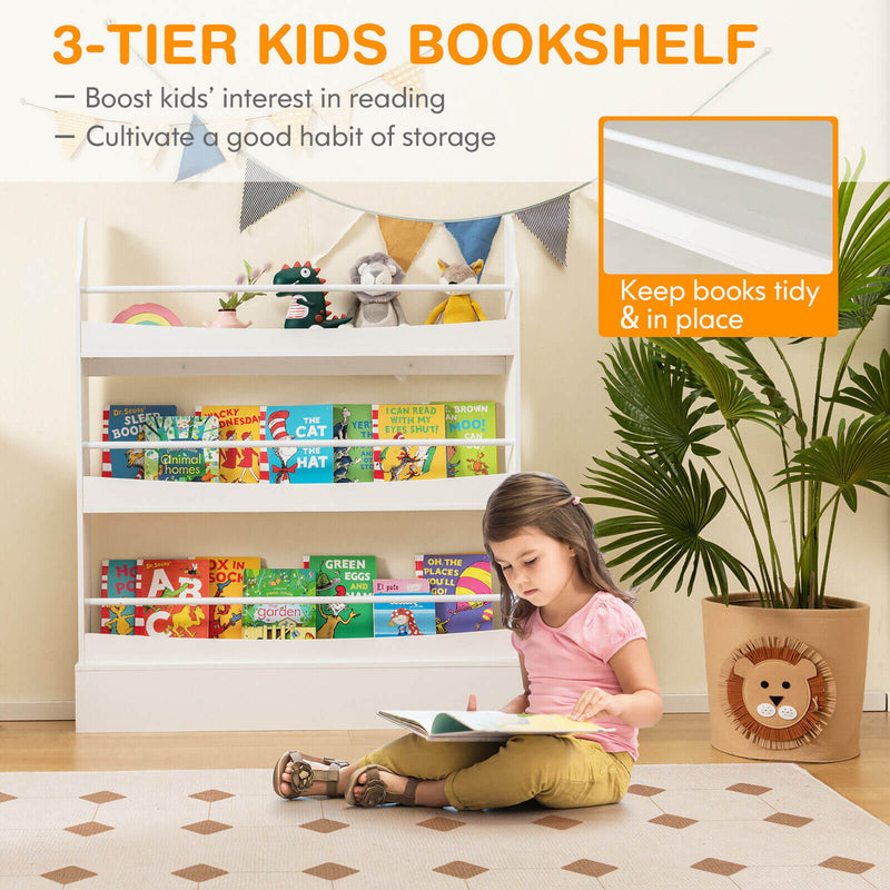 3-Tier Bookshelf with 2 Anti-Tipping Kits for Books and Magazines-White