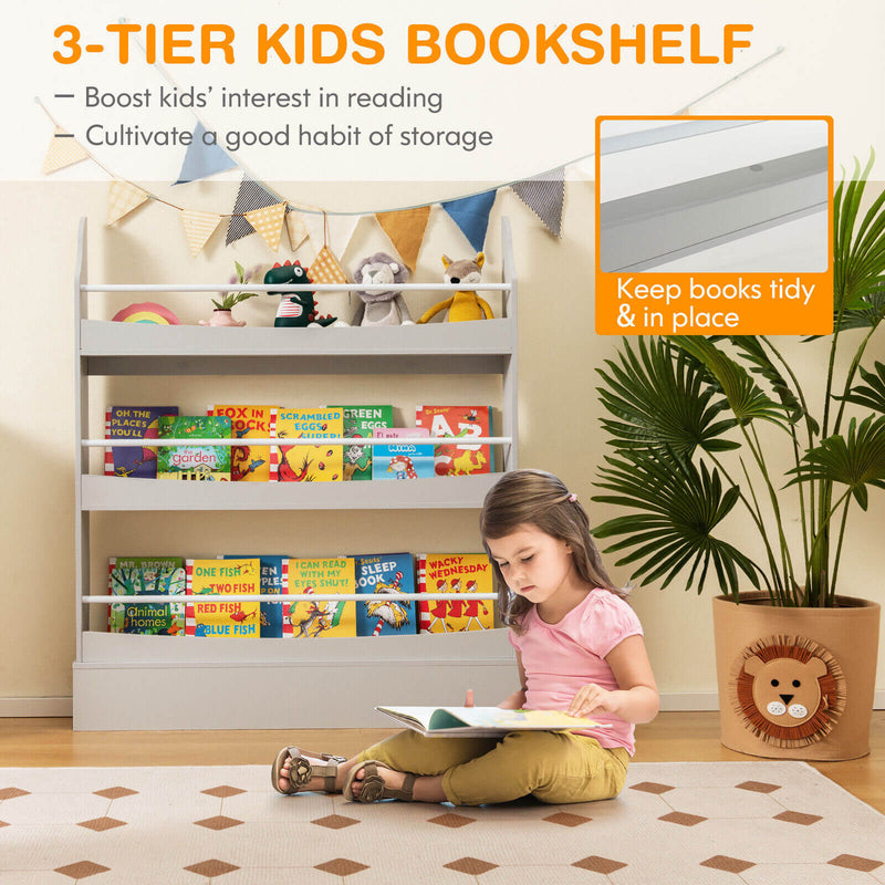 3-Tier Bookshelf with 2 Anti-Tipping Kits for Books and Magazines-Gray