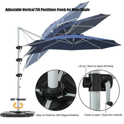 11 Feet Patio Offset Cantilever Umbrella 360° Rotation Aluminum Tilt-Navy