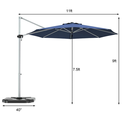 11 Feet Patio Offset Cantilever Umbrella 360° Rotation Aluminum Tilt-Navy