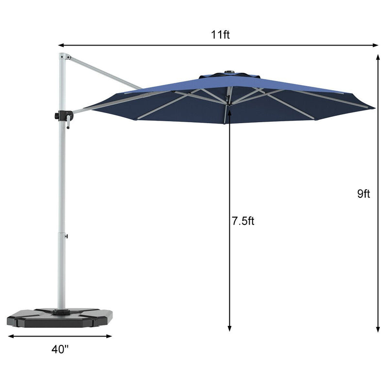 11 Feet Patio Offset Cantilever Umbrella 360° Rotation Aluminum Tilt-Navy