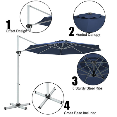 11 Feet Patio Offset Cantilever Umbrella 360° Rotation Aluminum Tilt-Navy