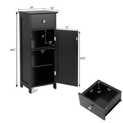 Wooden Bathroom Floor Storage Cabinet with Drawer and Shelf-Black